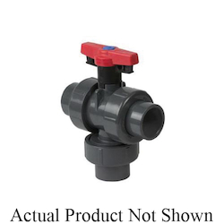 Spears® 4735L1-005 True Union 2000 3-Way Vertical Ball Valve With Handle, 1/2 in, BSP Threaded, PVC Body, L-Full Port, FKM/PVC Softgoods, Domestic