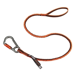 Squids® 19808 3108F(x) Double Locking Single Carabiner Universal Tool Lanyard, 38 in L Working, 48 in L Extended, 15 lb Capacity, Carabiner Connection, 1680D Elastic Polyester, Orange/Gray