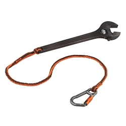 Squids® 19808 3108F(x) Double Locking Single Carabiner Universal Tool Lanyard, 38 in L Working, 48 in L Extended, 15 lb Capacity, Carabiner Connection, 1680D Elastic Polyester, Orange/Gray