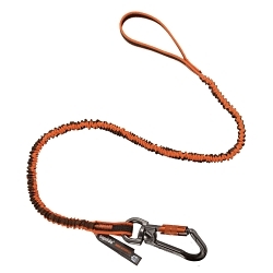 Squids® 19809 3109F(x) Lightweight Standard Tool Lanyard, 38 to 70 in L Extended, 25 lb Capacity, Carabiner Connection, 1680D Polyester Elastic Blended Webbing, Orange/Gray