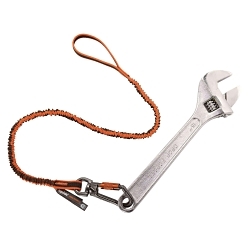 Squids® 19809 3109F(x) Lightweight Standard Tool Lanyard, 38 to 70 in L Extended, 25 lb Capacity, Carabiner Connection, 1680D Polyester Elastic Blended Webbing, Orange/Gray