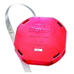 Starrett® 666-11 Straight Leave Thickness Gage With Dispenser Case, 25 ft L x 1/2 in W x 0.011 in THK, Tempered Steel
