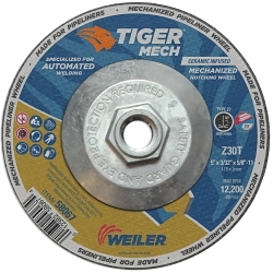 Tiger Pipeline 58067 90 deg Notching Maximum Performance Cutting Wheel, 5 in Dia 3/32 in THK, 5/8-11 UNC Center Hole, 30 Grit, Ceramic/Zirconia Alumina Abrasive