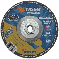 Tiger Pipeline 58092 Maximum Performance Grinding Wheel, 6 in Dia 1/8 in THK, 5/8-11 UNC Center Hole, 30 Grit, Ceramic/Zirconia Alumina Abrasive