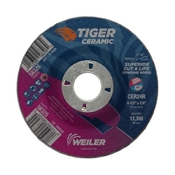 Tiger® 58325 Maximum Performance Grinding Wheel, 4-1/2 in Dia x 1/4 in THK, 7/8 in Center Hole, 24 Grit, Ceramic Abrasive
