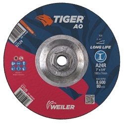 Tiger® AO 57124 Performance Line Depressed Center Grinding Wheel, 7 in Dia 1/4 in THK, 24 Grit, Premium Aluminum Oxide Abrasive