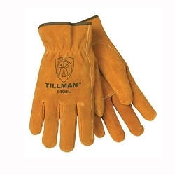 Tillman™ 1405L 1405 Economy Grade General Purpose Gloves, Driver, Gunn Cut/Keystone Thumb Style, Split Cowhide Leather, Russet, Unlined Lining