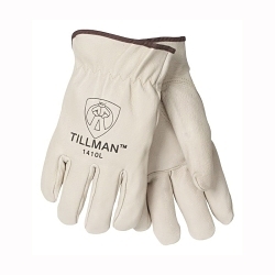 Tillman™ 1410L 1410 Premium Grade General Purpose Gloves, Driver, Gunn Cut/Keystone Thumb Style, Top Grain Pigskin Leather, Pearl, Resists: Oil and Water, Unlined Lining