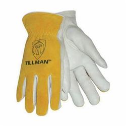 Tillman™ 1414L 1414 Standard Grade General Purpose Gloves, Driver, Keystone Thumb Style, Cotton/Split Cowhide Leather, Bourbon/Brown/Pearl, Slip-On Cuff, Unlined Lining