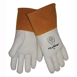 Tillman™ 35L MIG Welding Gloves, L, Deerskin Leather, Gold/Pearl, Cotton/Foam Lining, Gauntlet Cuff