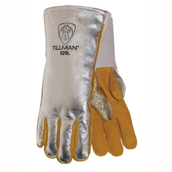 Tillman™ 820L Premium Grade High Heat Gloves, L, Aluminized Rayon, Brown/Silver, Wool, Gauntlet Cuff, 14 in L, 1500 deg F Max Temperature