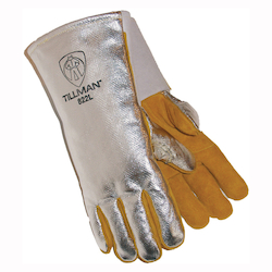 Tillman™ 822L Premium Grade High Heat Gloves, L, Aluminized Carbon Kevlar®, Brown/Silver, Wool, Gauntlet Cuff, 14 in L, 1500 deg F Max Temperature