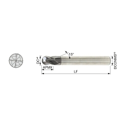 Tungaloy America 5620573 TEB-A4 Ball Nose End Mill, 8 mm Dia Cutter, 11 mm Length of Cut, (4) Flutes, 8 mm Dia Shank, 63 mm OAL, TiAlN