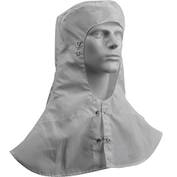 Uniform Technology® CHM-74WH-L CHM Cleanroom Hood, L, White, 99% Polyester/1% Carbon, Snap Closure