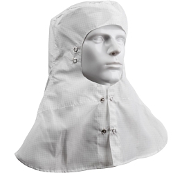 Uniform Technology® CHM-74WH-L CHM Cleanroom Hood, L, White, 99% Polyester/1% Carbon, Snap Closure