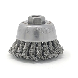United Abrasives-SAIT 01401 Small Industrial Cup Brush, 2-3/4 in Dia Brush, 5/8-11 Arbor Hole, 0.014 in Dia Filament/Wire, Crimped, Carbon Steel Fill