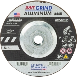 United Abrasives-SAIT 20088 Depressed Center Wheel, 7 in Dia x 1/4 in THK, 46 Grit, Aluminum Oxide Abrasive