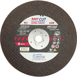 United Abrasives-SAIT 23234 Type 1 Burr Free Portable Saw Cut-Off Wheel, 7 in Dia x 3/32 in THK, 5/8 in Center Hole, A24R Grit, Aluminum Oxide Abrasive