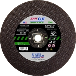 United Abrasives-SAIT 23235 Type 1 Burr Free Portable Saw Cut-Off Wheel, 7 in Dia x 3/32 in THK, 5/8 in Center Hole, C24R Grit, Silicon Carbide Abrasive