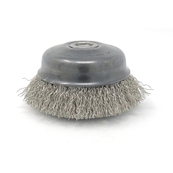 United Abrasives-SAIT 03406 Large Industrial Cup Brush, 4 in Dia Brush, 5/8-11 Arbor Hole, 0.02 in Dia Filament/Wire, Knot, Carbon Steel Fill