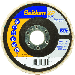 United Abrasives-SAIT 73520 Saitlam XP Lux Buffing Disc, 4-1/2 in Dia Disc, Arbor Attachment, Stainless Steel/Aluminum Disc