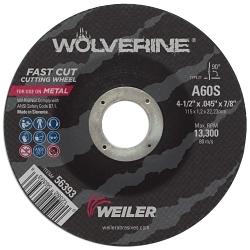 Wolverine™ 56393 Thin Cut-Off Wheel, 4-1/2 in Dia 0.045 in THK, 7/8 in Center Hole, WA60S Grit, Aluminum Oxide Abrasive