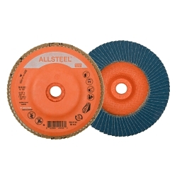 ALLSTEEL™ 06W462 Industrial Grade Spin-On Flap Disc, 4-1/2 in Dia Disc, 120 Grit, Zirconia Alumina Abrasive, Type 27S Disc