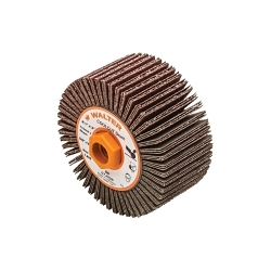 Walter Surface Technologies COOLCUT™ 07J426 Mounted Coated Flap Drum, 4-1/4 in Dia Wheel, 2 in W Face, 60 Grit, Coarse Grade, Aluminum Oxide Abrasive