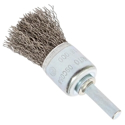 ALLSTEEL™ 09C058 Straight Mounted End Brush, 3/4 in Dia Brush, Crimped, 0.0118 in Dia Filament/Wire, Stainless Steel Fill