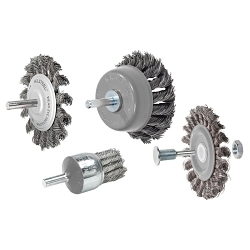 ALLSTEEL™ 09C020 Straight Mounted End Brush, 1-1/8 in Dia Brush, Knot Twist, 0.02 in Dia Filament/Wire, Stainless Steel Fill