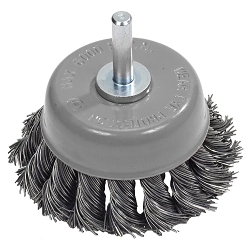 ALLSTEEL™ 09C370 Mounted Cup Brush, 3 in Dia Brush, 0.02 in Dia Filament/Wire, Knot Twist