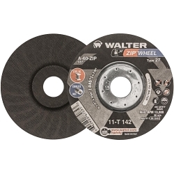 Walter Surface Technologies Zip™ 11T142 Zip™ High Performance Type 27 Cut-Off Wheel, 4-1/2 in Dia x 3/64 in THK, 7/8 in Center Hole, A-60-ZIP Grit, Aluminum Oxide Abrasive