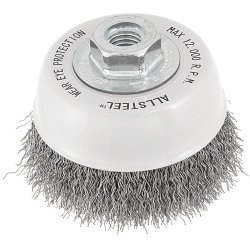ALLSTEEL™ 13W302 13-W High Quality Wire Cup Brush, 3 in Dia Brush, 5/8-11 Arbor Hole, 0.0118 in Dia Filament/Wire, Crimped