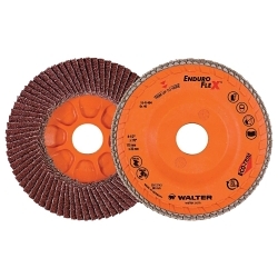 Walter Surface Technologies Enduro-Flex™ 15R454 15-R Close Standard Density Coated Flap Disc, 4-1/2 in Dia Disc, 7/8 in Center Hole, 40 Grit, Coarse Grade, Zirconia Alumina Abrasive, Type 27 Disc