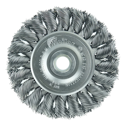 Weiler® 08014 ST-3 Heavy-Duty Wheel Brush, 3 in Dia Brush, 3/8 in W Face, 0.014 in Dia Filament/Wire Standard/Twist Knot Filament/Wire, 3/8 to 1/2 in Arbor Hole