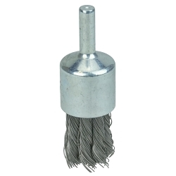 Weiler® 10025 Stem Mount End Brush, 3/4 in Dia Brush, Knot, 0.014 in Dia Filament/Wire, Steel Fill, 7/8 in L Trim