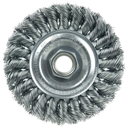 Weiler® 13106 Wheel Brush With Nut, 4 in Dia Brush, 1/2 in W Face, 0.014 in Dia Standard/Twist Knot Filament/Wire, 5/8-11 Arbor Hole