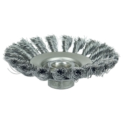Weiler® 13456 Bevel Wheel Brush With Nut, 4-1/2 in Dia Brush, 3/8 in W Face, 0.014 in Dia Standard/Twist Knot Filament/Wire, 5/8 in Arbor Hole