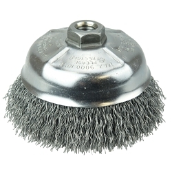 Weiler® 14216 Cup Brush, 5 in Dia Brush, 5/8-11 Arbor Hole, 0.02 in Dia Filament/Wire, Crimped, Steel Fill