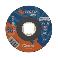 Tiger? Zirc 58040 Fast Cut Long Life High Performance X-Lock? Arbor Hole Cutting Wheel, 4-1/2 in Dia x 0.045 in THK