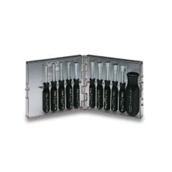 WellerĀ® PS121MMN Nutdriver Set, 3 to 10 mm, 11 Pieces, 89 mm OAL, Piggyback Torque Amplifier Handle, Molybdenum Steel/Plastic, Polished Chrome