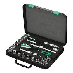 Wera® 05003596001 8100 SB 4 Ratchet Set, 3/8 in Drive, 38 Pieces, Alloy Steel, Polished Chrome
