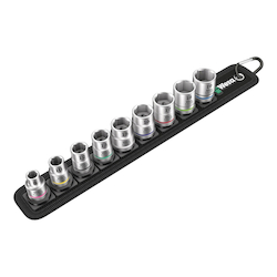 Wera® 05003973001 Belt B 4 Socket Set, 3/8 in Drive, 11 Pieces, Hex, Included Socket Size: 8 x 29 mm, 10 x 29 mm, 12 x 29 mm, 13 x 29 mm, 15 x 29 mm, 16 x 30 mm, 17 x 30 mm, 18 x 30 mm and 19 x 30 mm