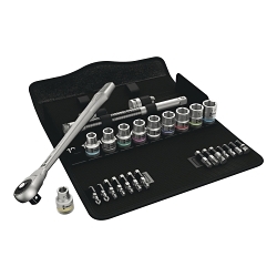 Wera® 05004077001 8100 SC 7 Ratchet Set With Push-Through Square, 1/2 in Drive, 28 Pieces, Metal, Satin Chrome