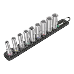 Wera® 05004545001 Belt B Deep 1 Socket Set, 3/8 in Drive, 11 Pieces, Hex, Included Socket Size: 8 x 64 mm, 10 x 64 mm, 12 x 64 mm, 13 x 64 mm, 15 x 64 mm, 16 x 64 mm, 17 x 64 mm, 18 x 64 mm and 19 x 64 mm