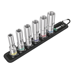 Wera® 05004565001 Belt C Deep 1 Socket Set, 1/2 in Drive, 8 Pieces, Hex, Included Socket Size: 10 x 83 mm, 13 x 83 mm, 15 x 83 mm, 16 x 83 mm, 17 x 83 mm and 19 x 83 mm