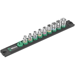 Wera® 05005400001 Magnetic Socket Rail, 1/4 in Drive, 9 Pieces, 10.83 in OAL