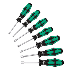 Wera® 05029510001 395 HO/7 SM Nutdriver Set, 5 to 13 mm, 7 Pieces, 6-5/8 to 7-1/4 in OAL, Ergonomic Grip Handle, Steel, Polished Chrome