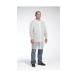 PIP® 3512/L Standard Weight Lab Coat, L, White, Spunbond Polypropylene, 36-1/2 in L, Front Snap Closure