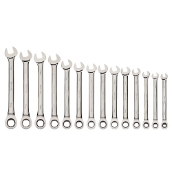 Williams® JHMWS1124NRC Combination Ratcheting Wrench Set, 14 Pieces, 6 to 19 mm, Satin/High Polished Chrome